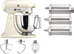 KitchenAid Artisan Mixer 5KSM125 Amandelwit + Pastaroller En -snijderset (3-delig)